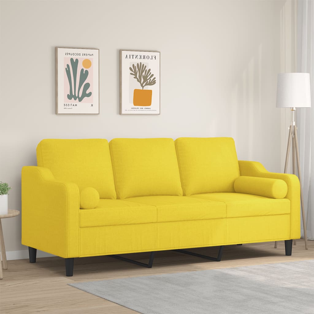 Sofá 3 lugares + almofadas decoração 180cm tecido amarelo-claro