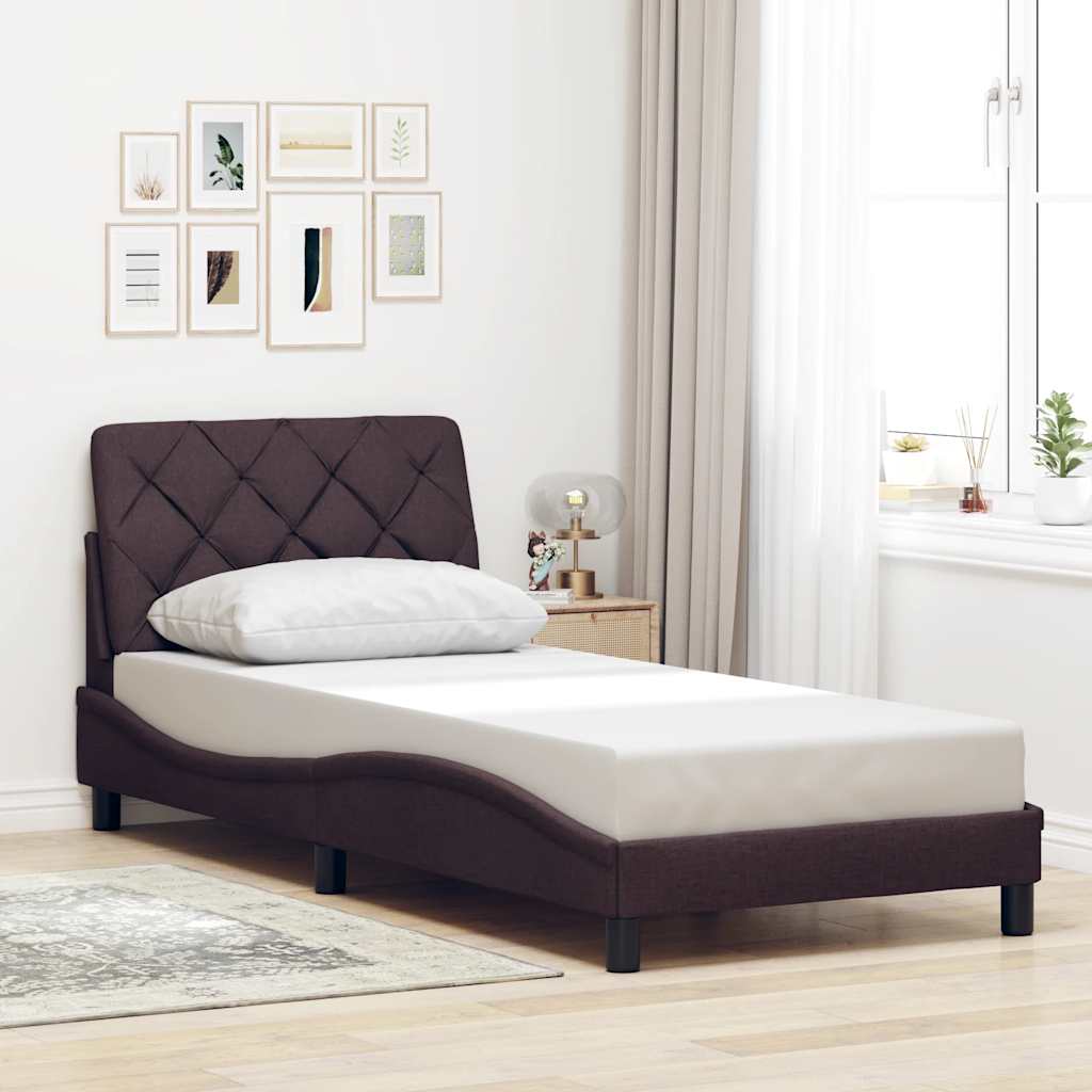 Estrutura de cama sem colchão 80x200 cm tecido castanho-escuro