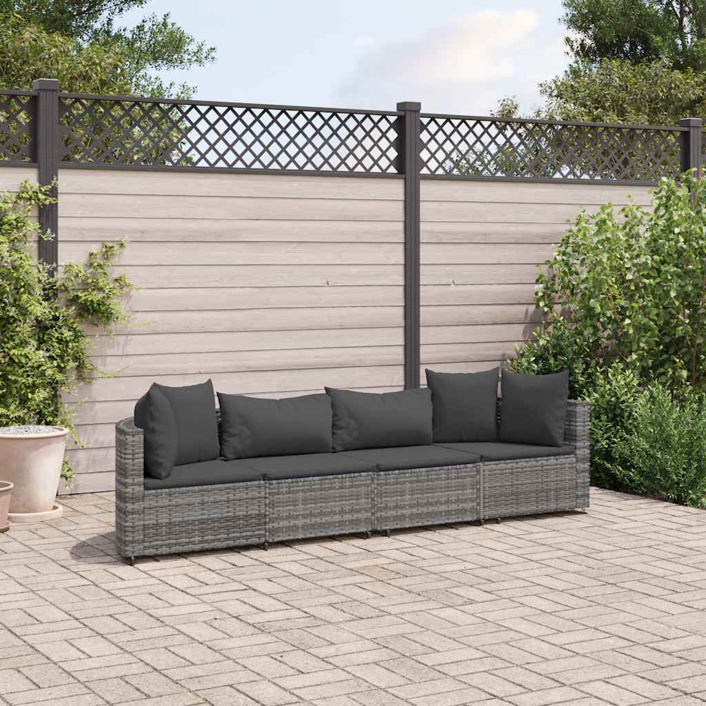 4 Pcs conjunto sofás de jardim c/ almofadões vime PE cinzento