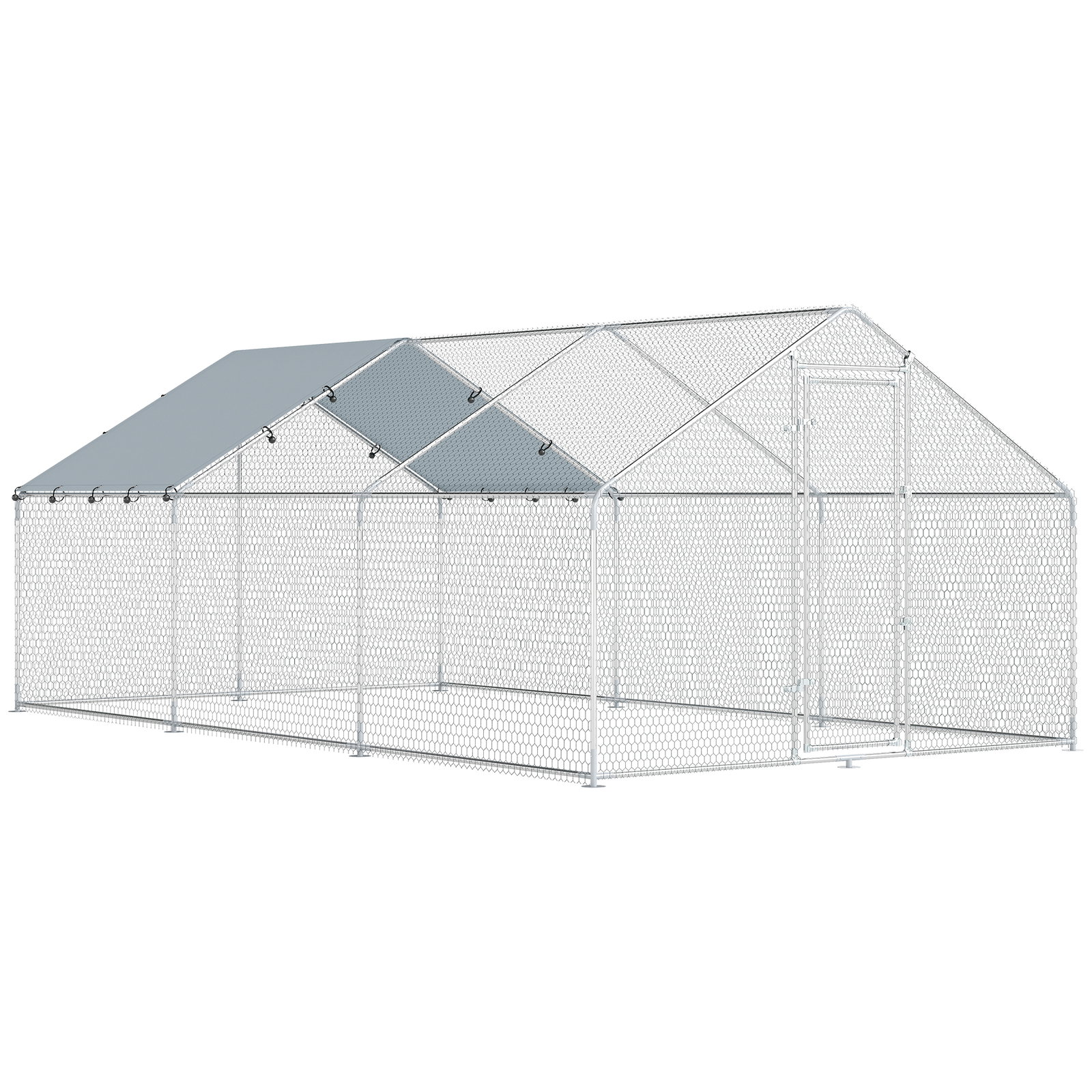 Galinheiro grande para exterior de aço galvanizado 5,1x3x1,9 m 15,3 m² com cobertura de tecido oxford e fecho prata