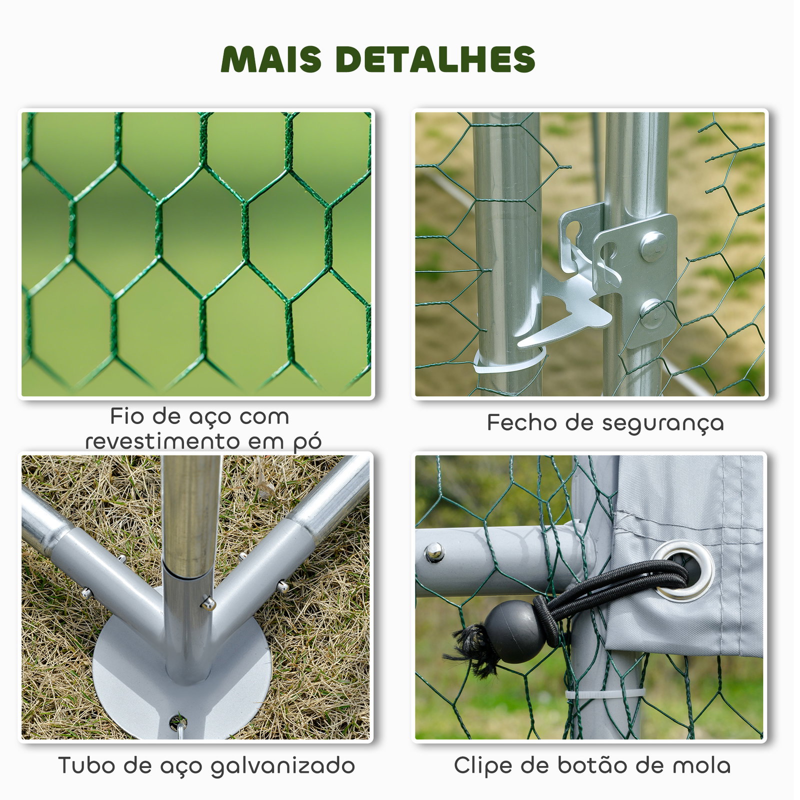 Galinheiro grande para exterior de aço galvanizado 5,1x3x1,9 m 15,3 m² com cobertura de tecido oxford e fecho prata