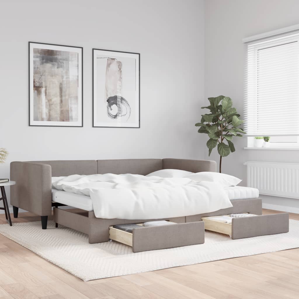 Sofá-cama c/ gavetão/gavetas 100x200cm tecido cinza-acastanhado