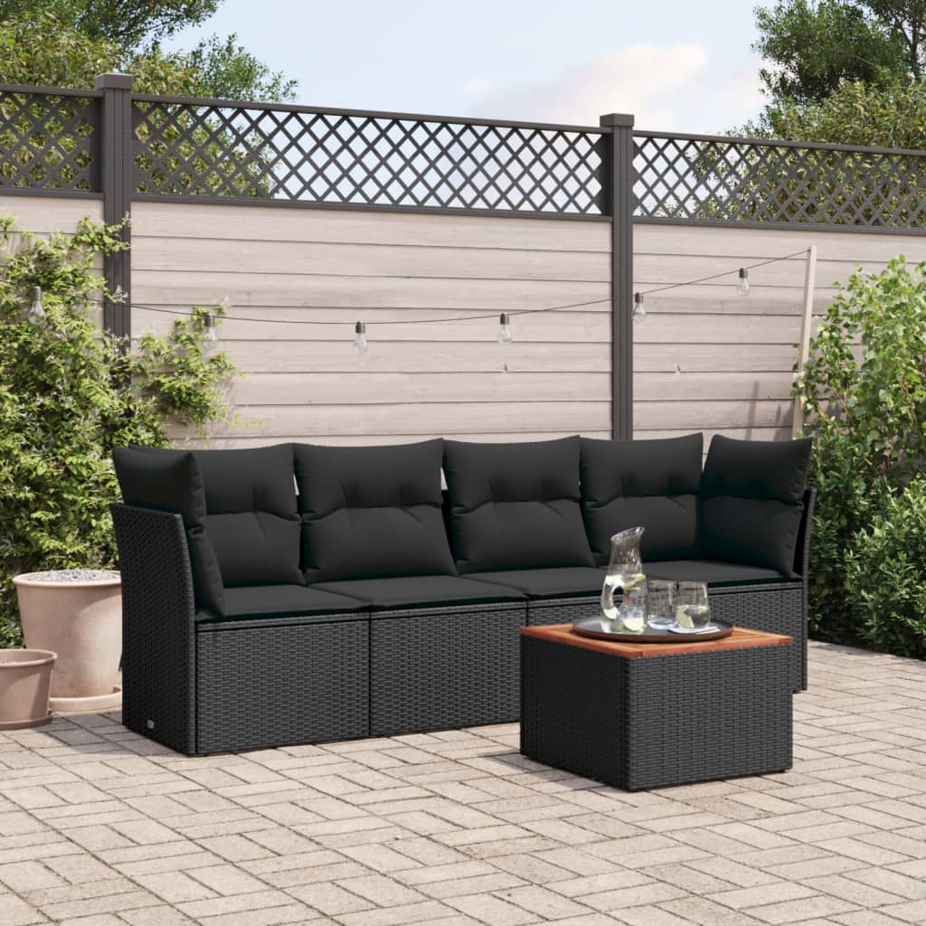 5 Pcs conjunto sofás de jardim com almofadões vime PE preto