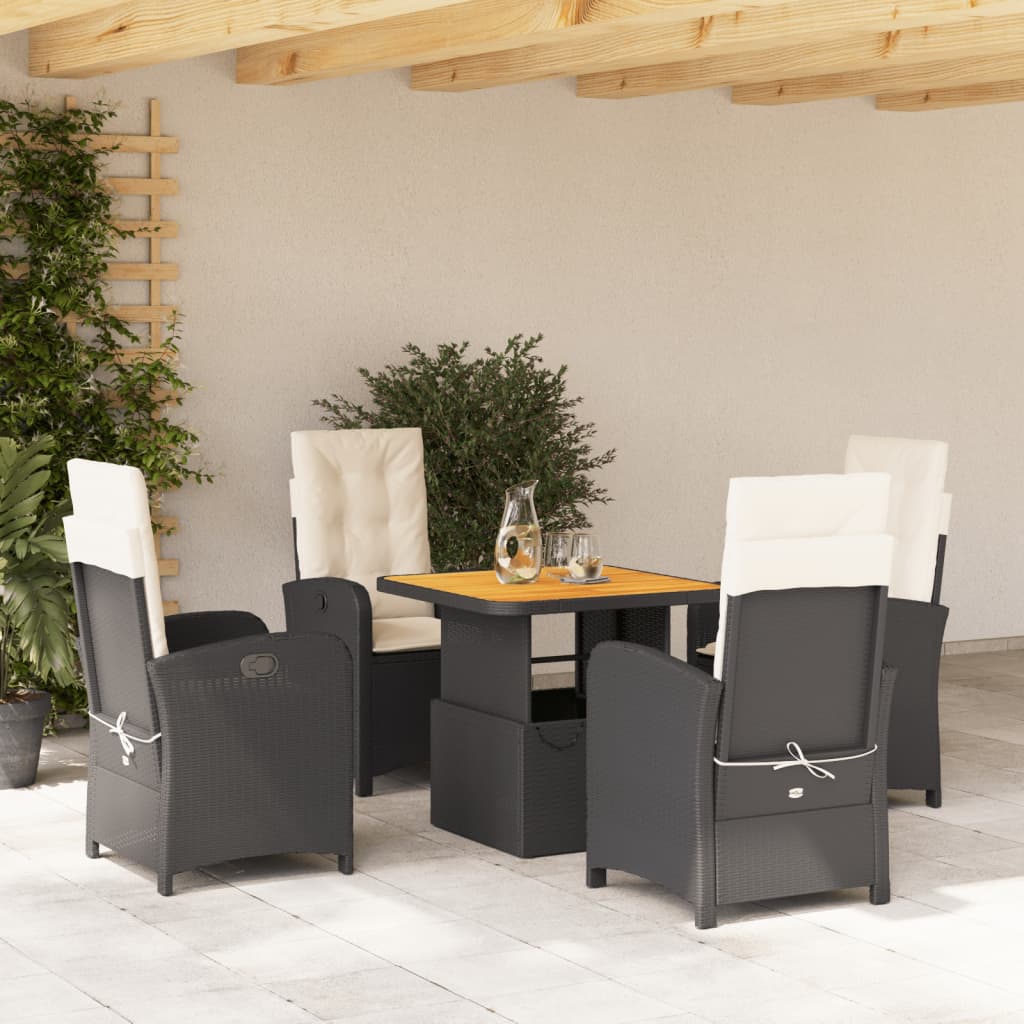 5 Pcs conjunto de jantar p/ jardim c/ almofadões vime PE preto