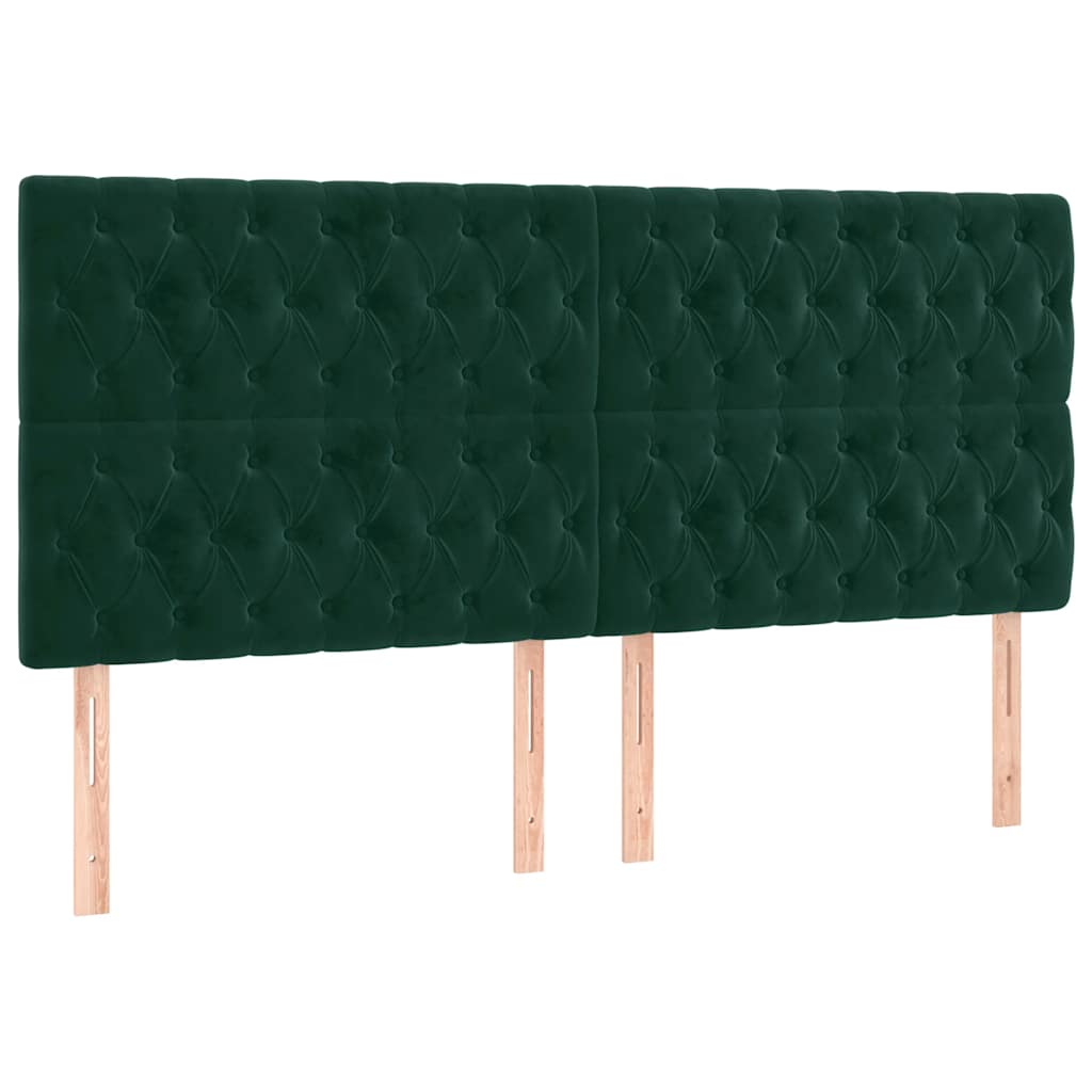 Cabeceira de cama c/ LED veludo 200x7x118/128 cm verde-escuro