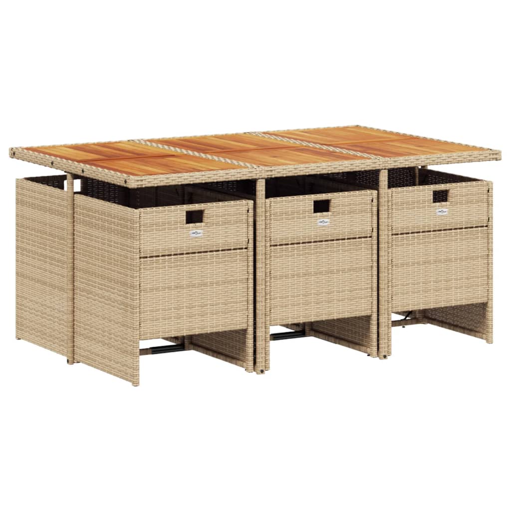 7 Pcs conjunto de jantar p/ jardim com almofadões vime PE bege