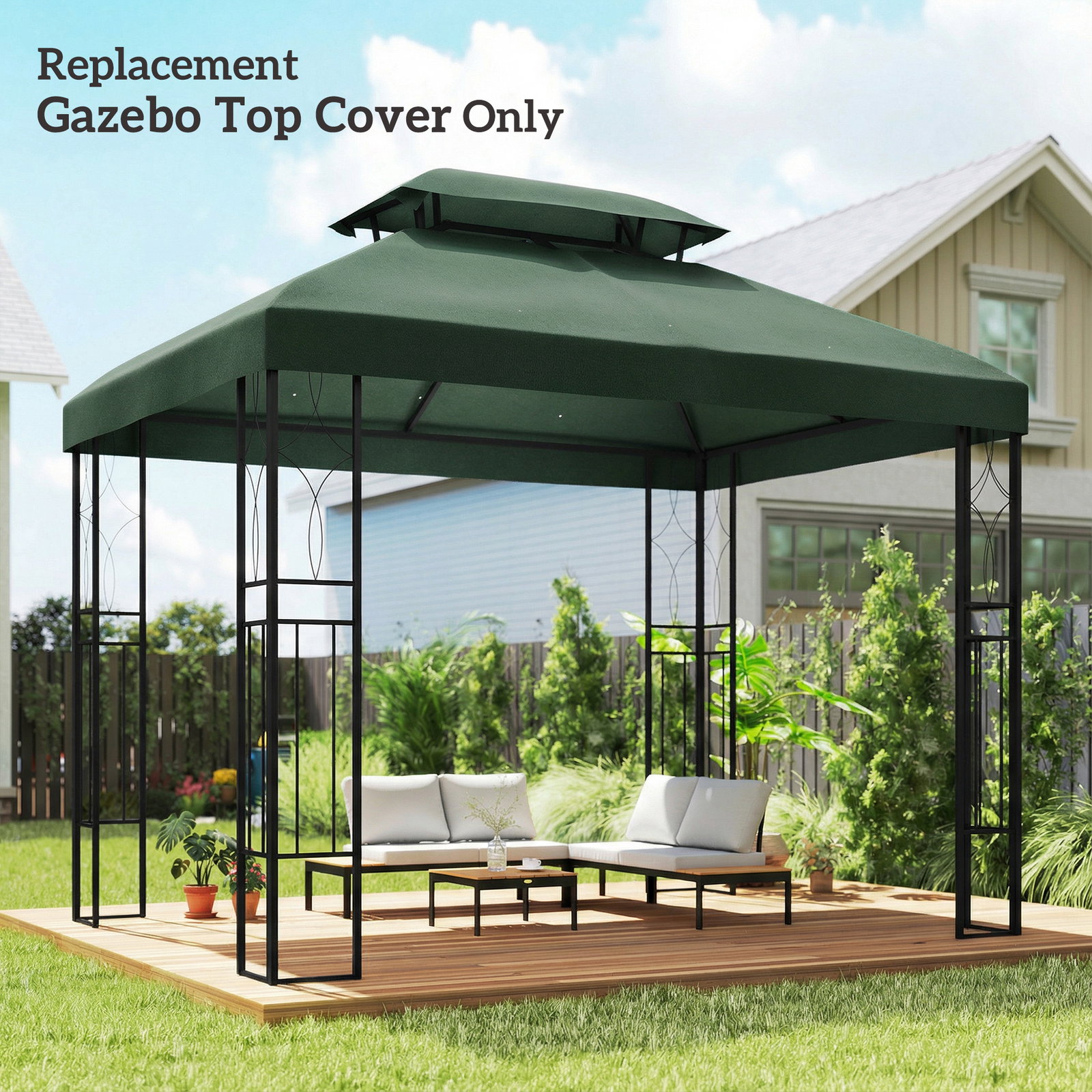 Toldo de substituição 4x3 m com teto duplo orifícios de drenagem e proteção UV apenas toldo não inclui estrutura verde