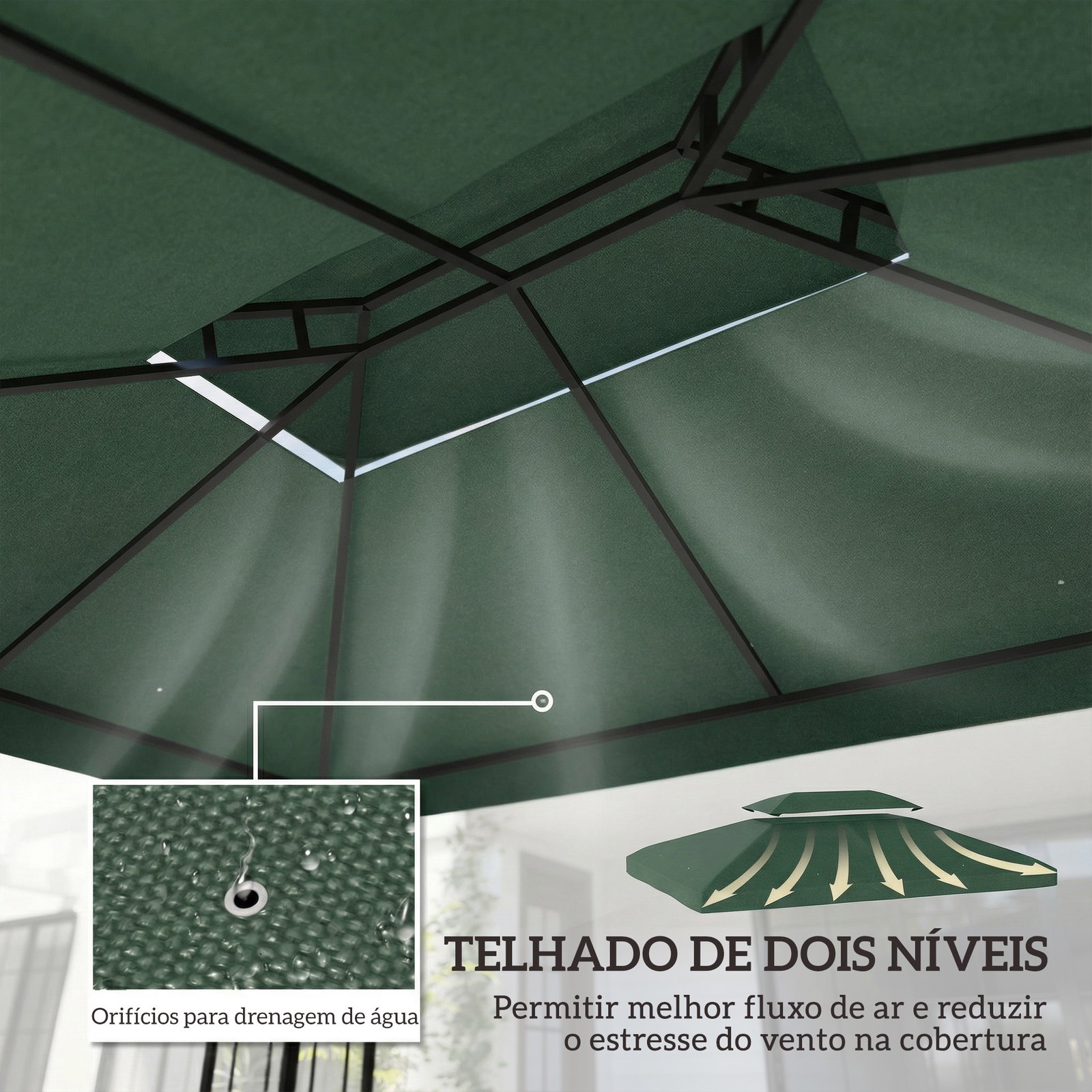Toldo de substituição 4x3 m com teto duplo orifícios de drenagem e proteção UV apenas toldo não inclui estrutura verde