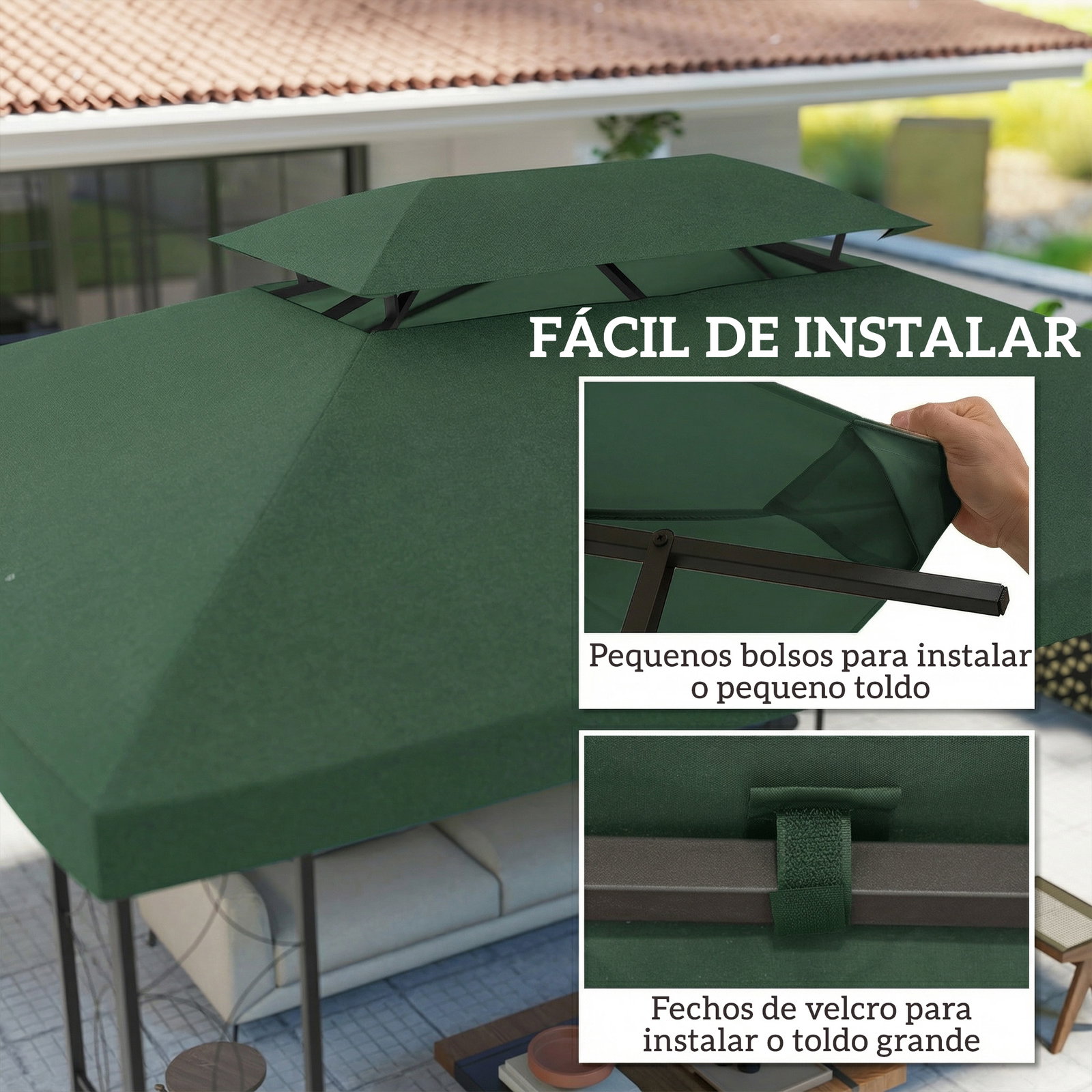 Toldo de substituição 4x3 m com teto duplo orifícios de drenagem e proteção UV apenas toldo não inclui estrutura verde