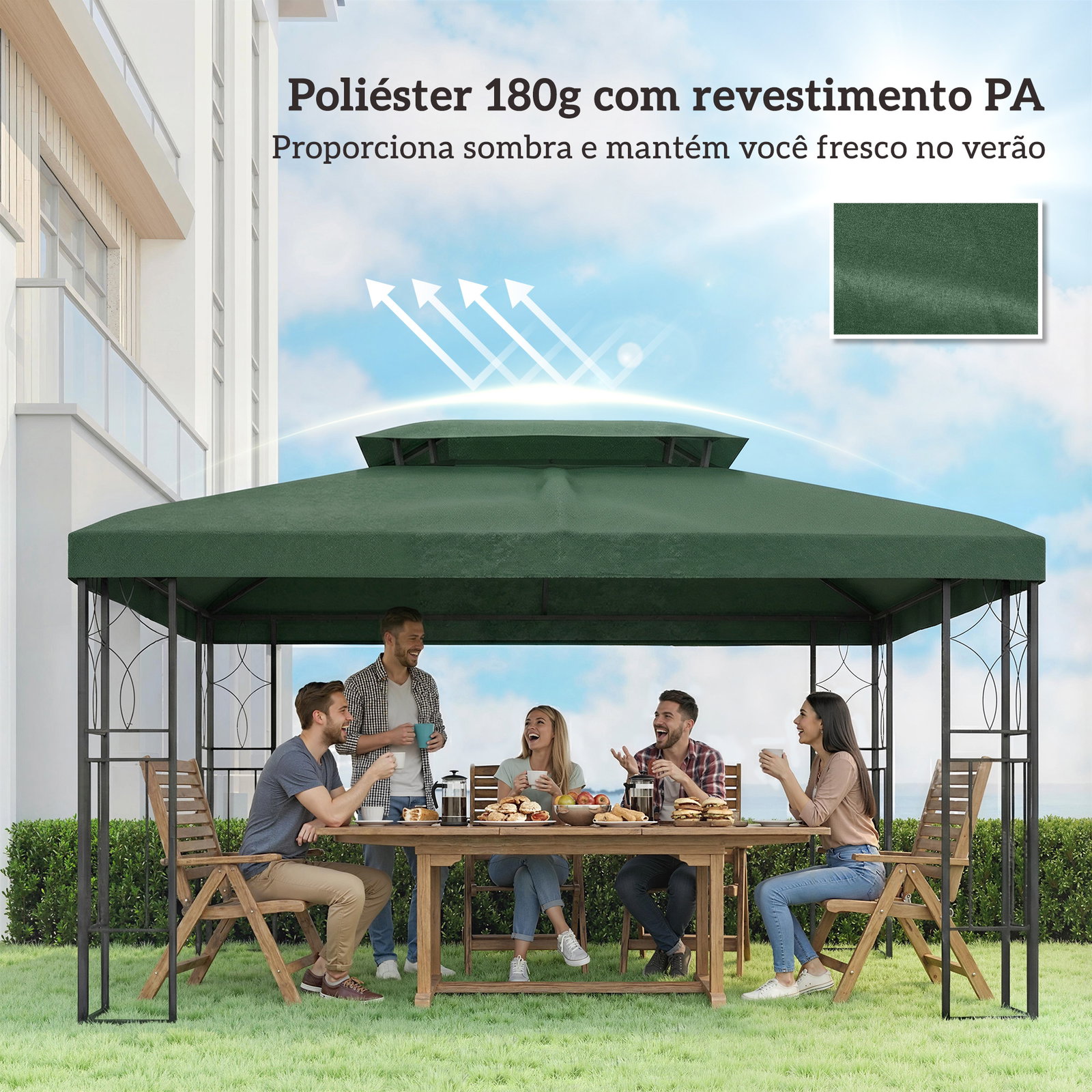 Toldo de substituição 4x3 m com teto duplo orifícios de drenagem e proteção UV apenas toldo não inclui estrutura verde