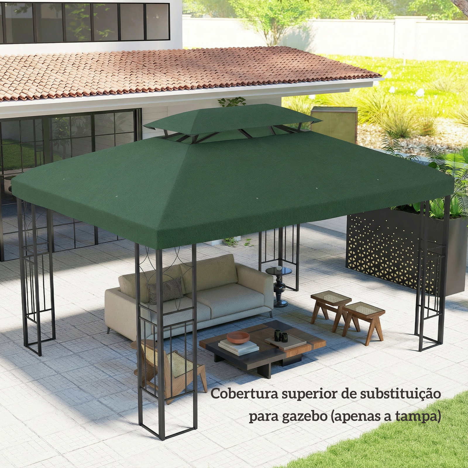 Toldo de substituição 4x3 m com teto duplo orifícios de drenagem e proteção UV apenas toldo não inclui estrutura verde