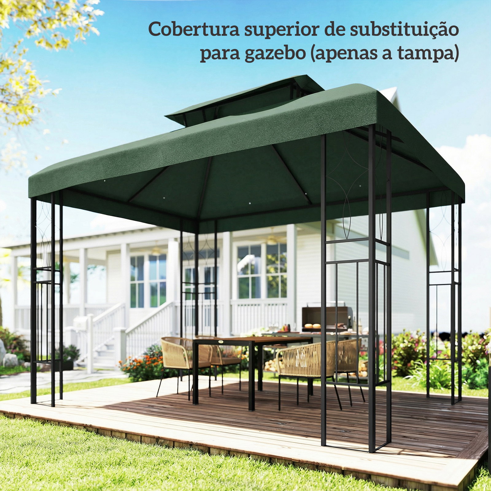 Toldo de substituição 4x3 m com teto duplo orifícios de drenagem e proteção UV apenas toldo não inclui estrutura verde