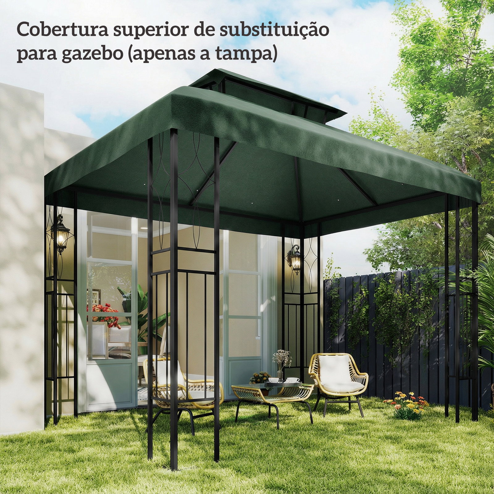 Toldo de substituição 4x3 m com teto duplo orifícios de drenagem e proteção UV apenas toldo não inclui estrutura verde