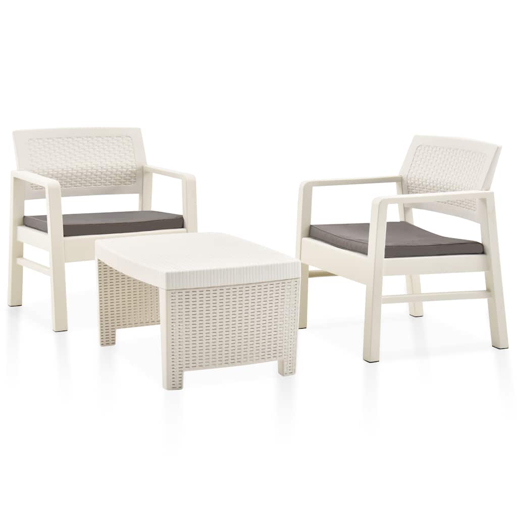 Conjunto lounge para jardim 3 pcs plástico branco