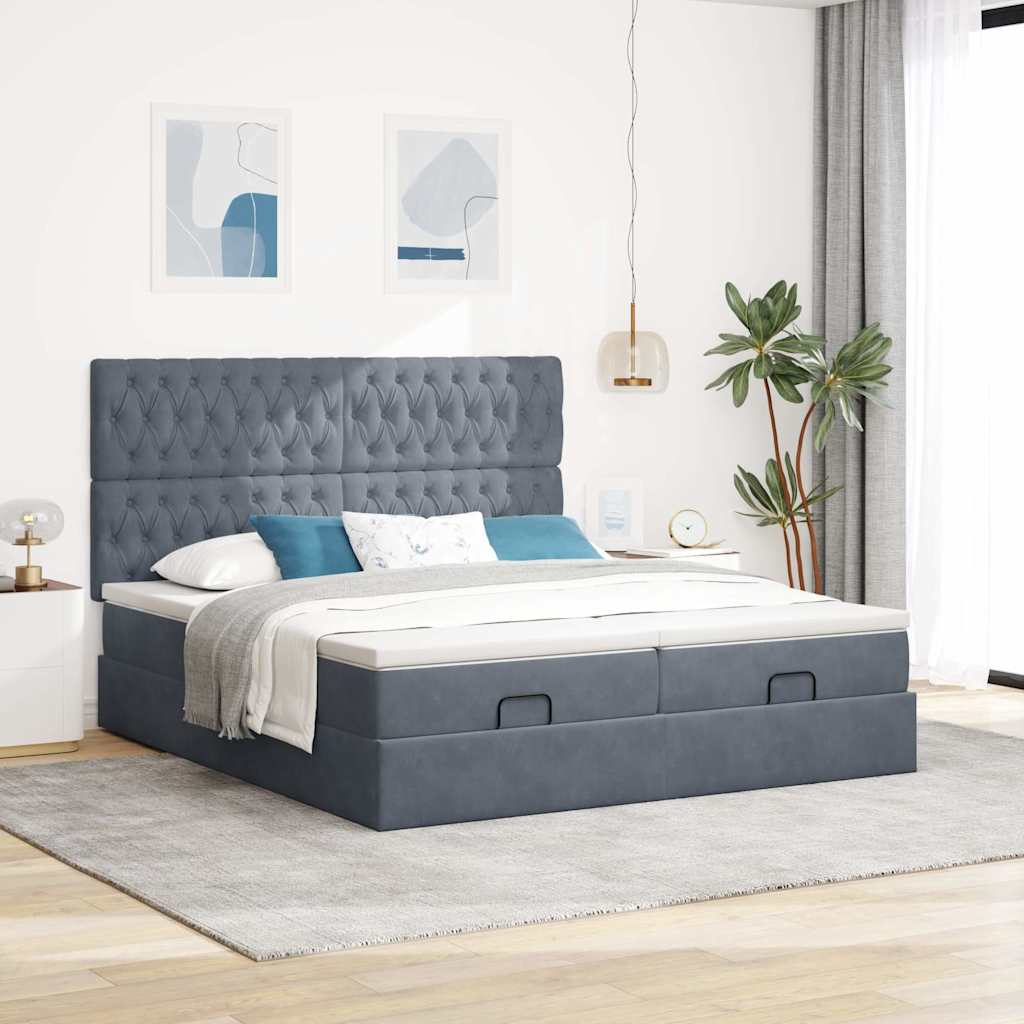 Estrutura cama otomana colchões 180x200 cm cinzento escuro