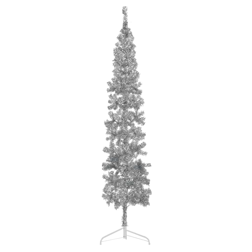 Meia árvore de natal fina com suporte 240 cm prateado