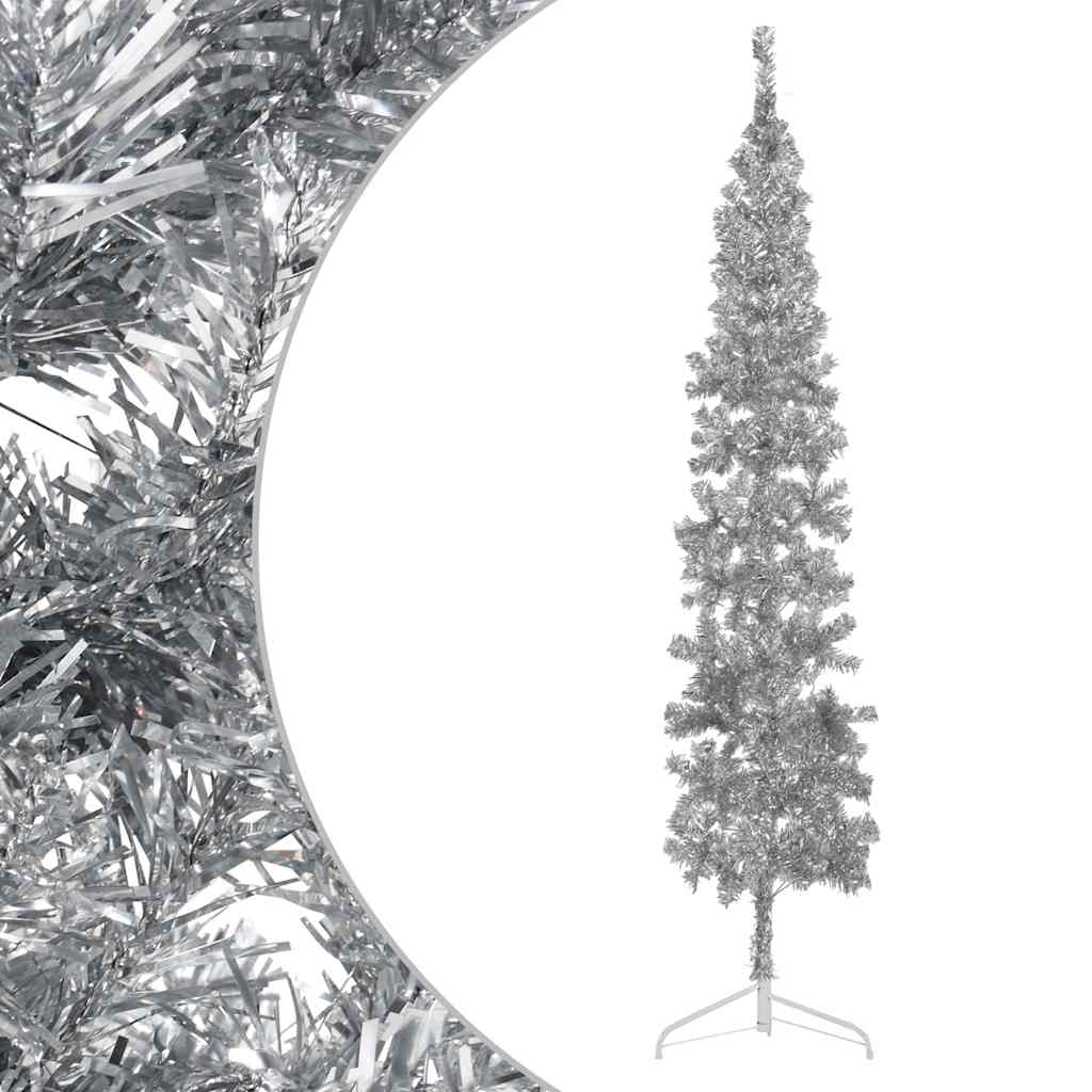 Meia árvore de natal fina com suporte 240 cm prateado