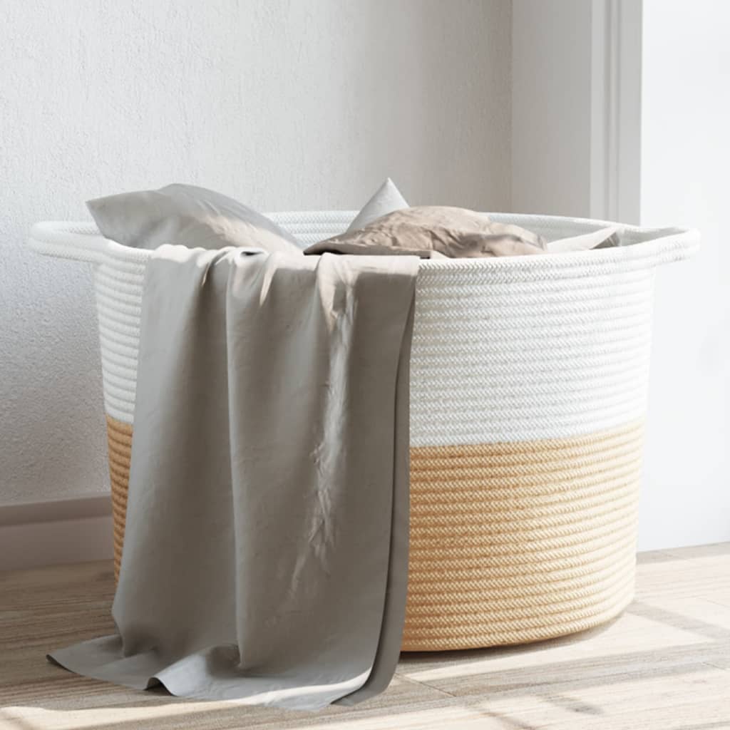 Cesto de arrumação ø55x36 cm algodão bege e branco