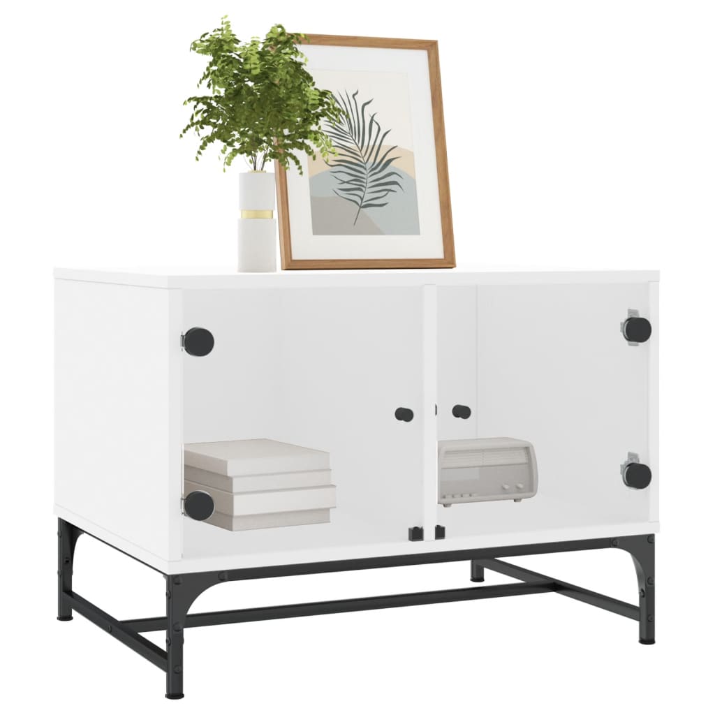 Mesa de centro c/ portas de vidro 68,5x50x50 cm branco