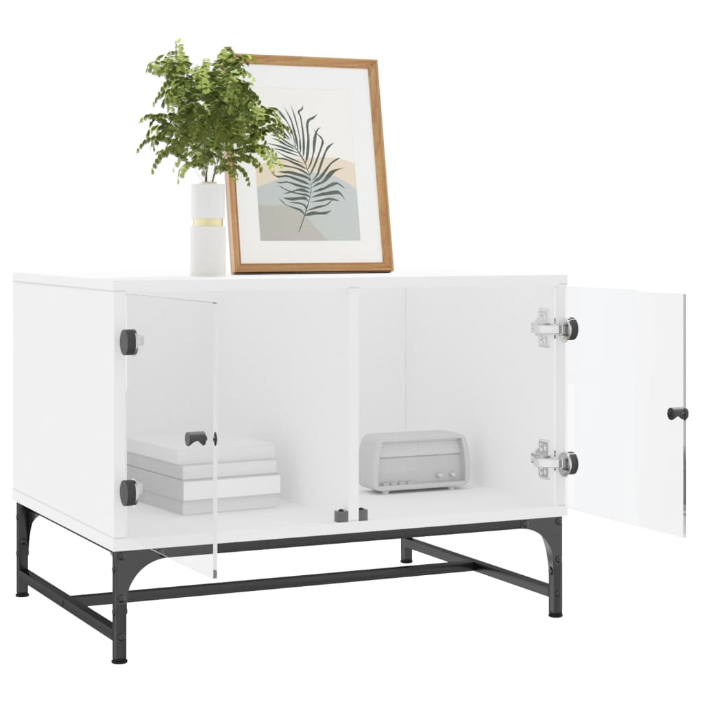 Mesa de centro c/ portas de vidro 68,5x50x50 cm branco