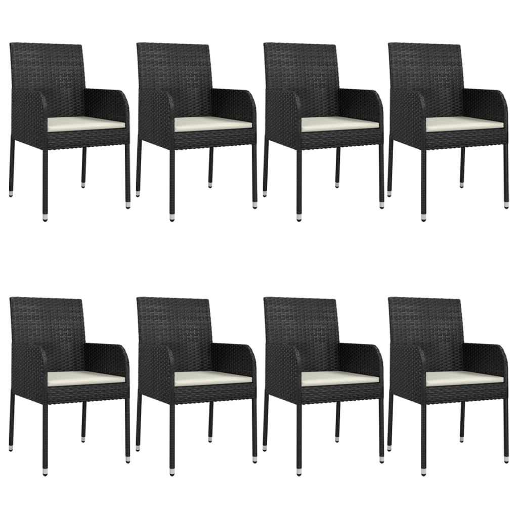 9 Pcs conjunto de jantar p/ jardim c/ almofadões vime PE preto