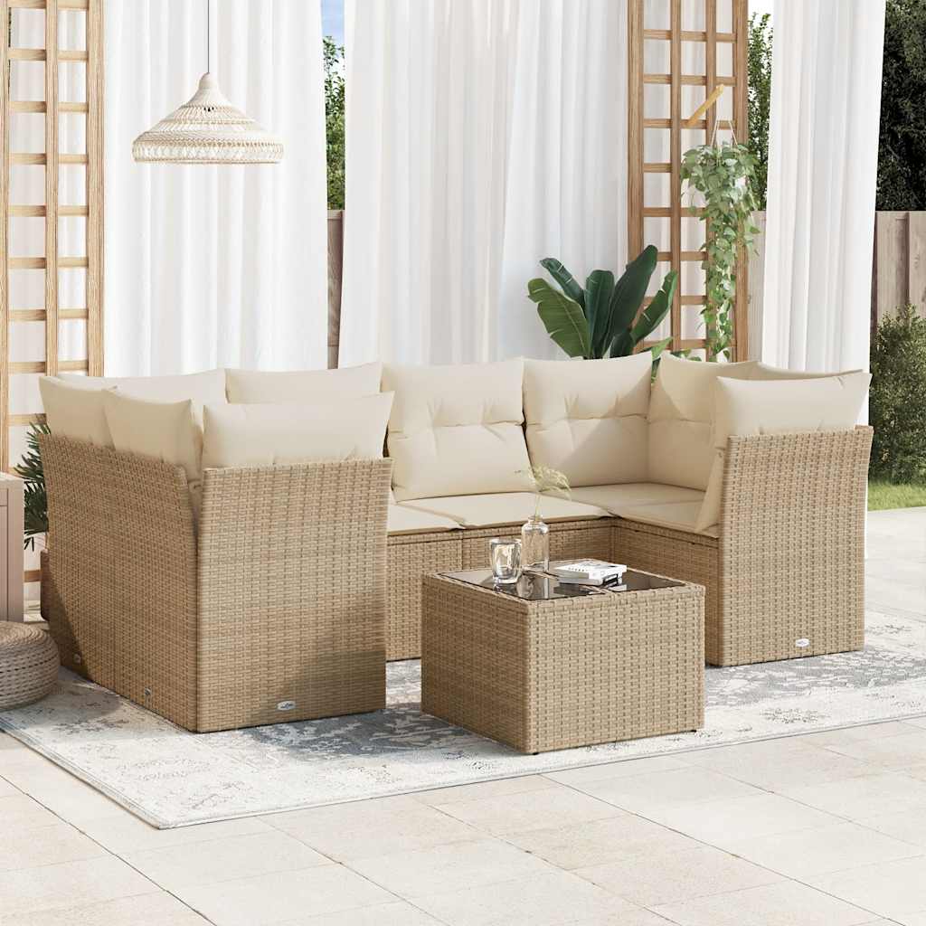 7 Pcs conjunto de sofás p/ jardim com almofadões vime PE bege