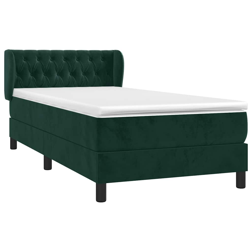 Cama com molas/colchão 90x190 cm veludo verde-escuro