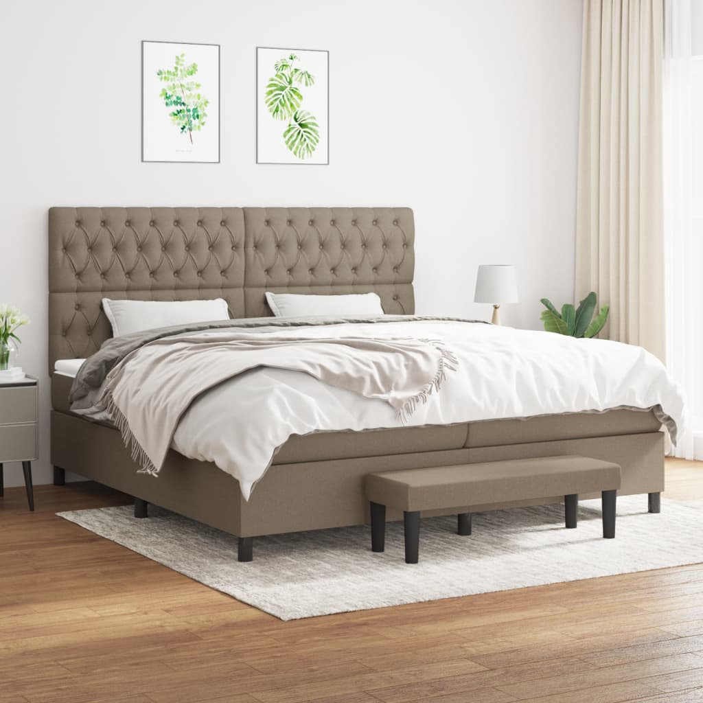 Cama com molas/colchão 200x200 cm tecido castanho-acinzentado