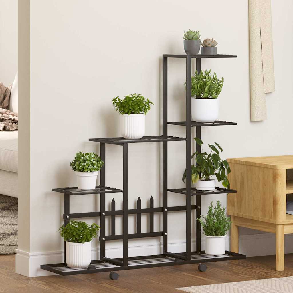 Suporte de vasos c/ rodas 94,5x25x92,5 cm metal preto