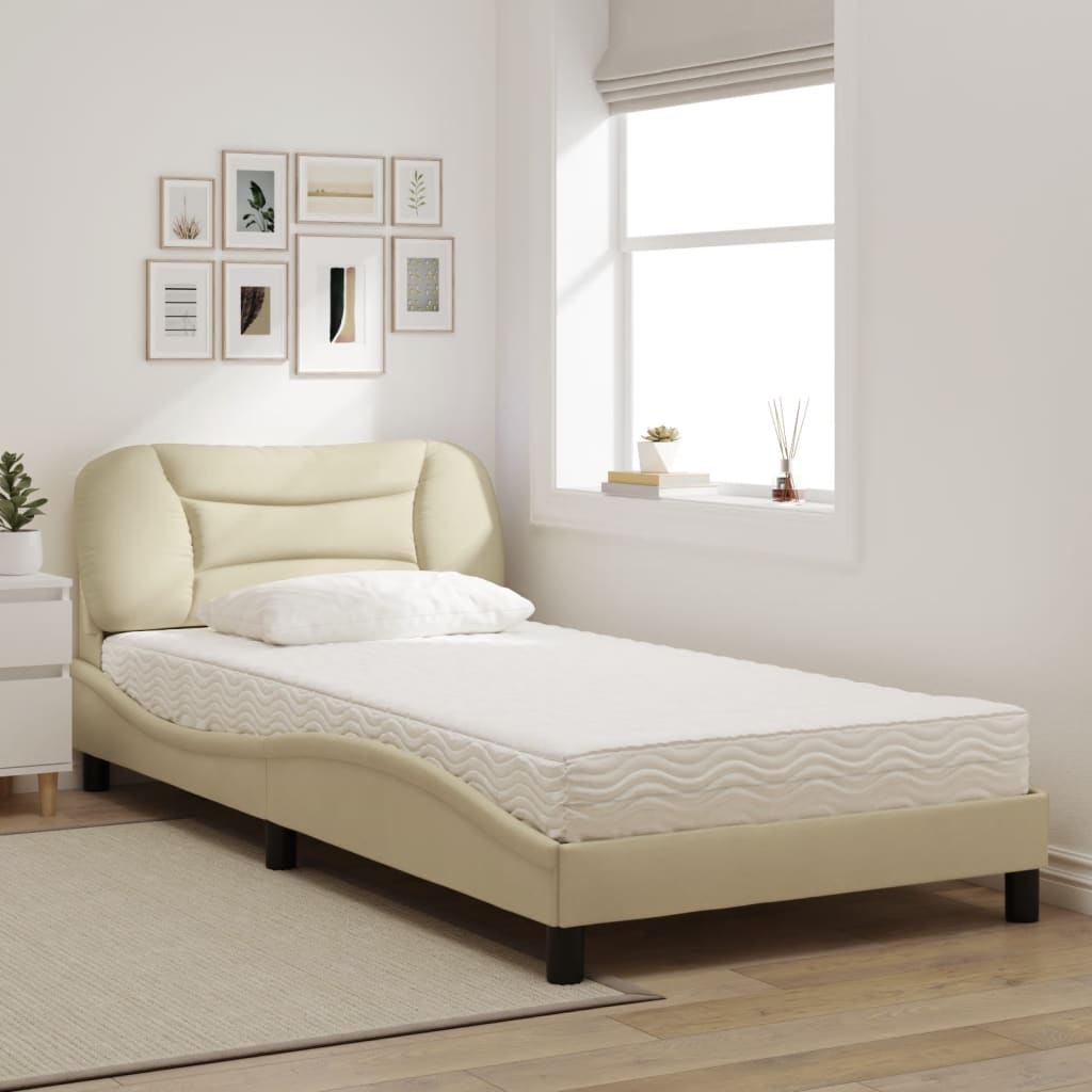 Cama com colchão hvar 100x200 cm tecido cor creme