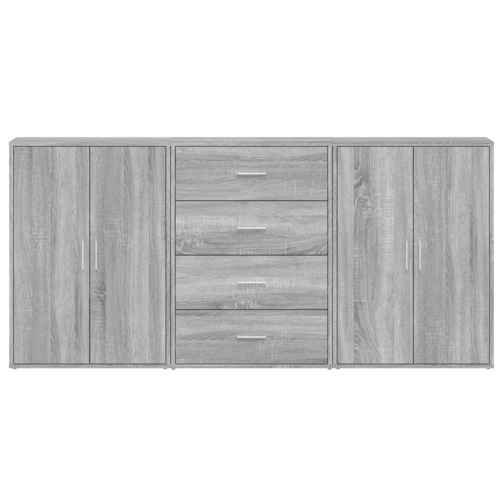 Aparadores 3 pcs 60x31x84 cm derivados madeira cinzento sonoma