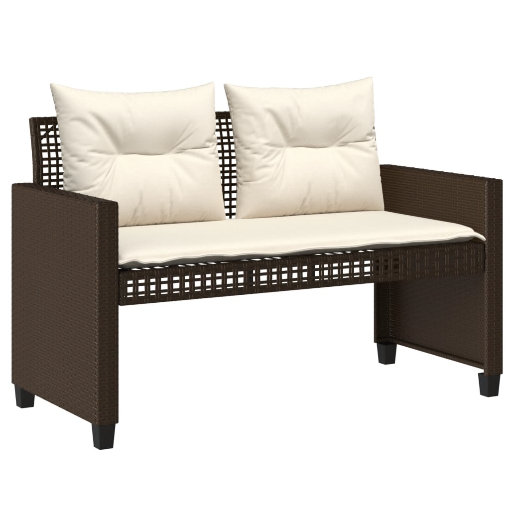 4Pcs conj. sofás de jardim c/ almofadões vime PE/vidro castanho