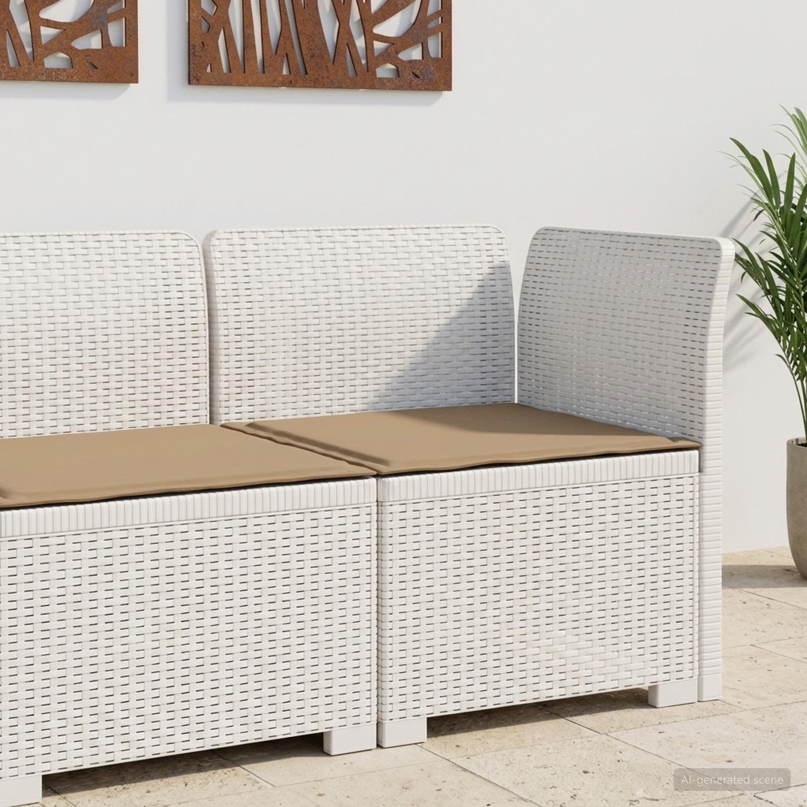 Sofá de jardim 1 lugar com almofada look rattan PP branco