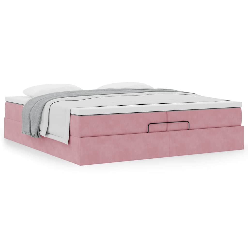Moldura de cama otomana com colchão rosa 200x200cm veludo
