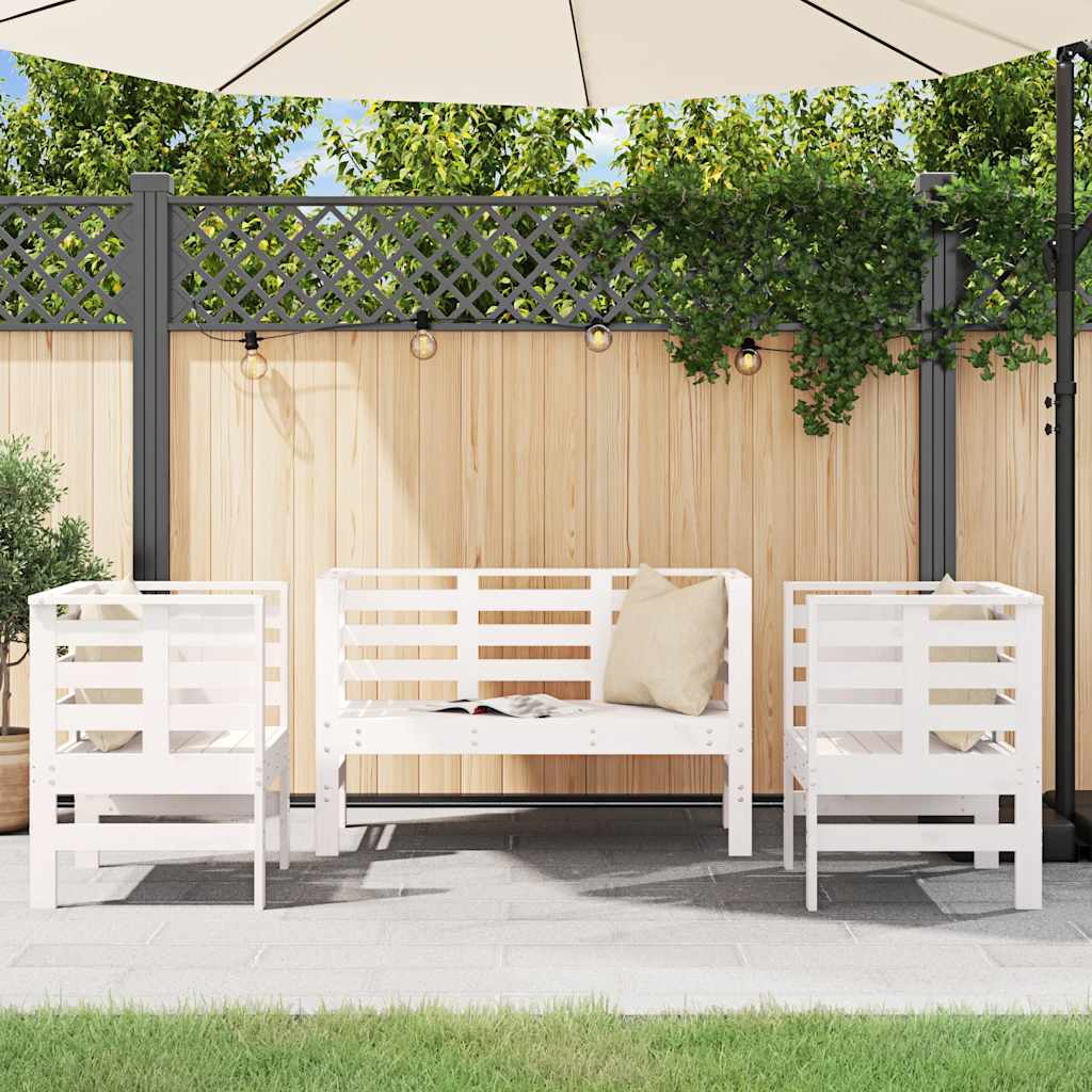3 Pcs conjunto lounge de jardim madeira de pinho maciça branco