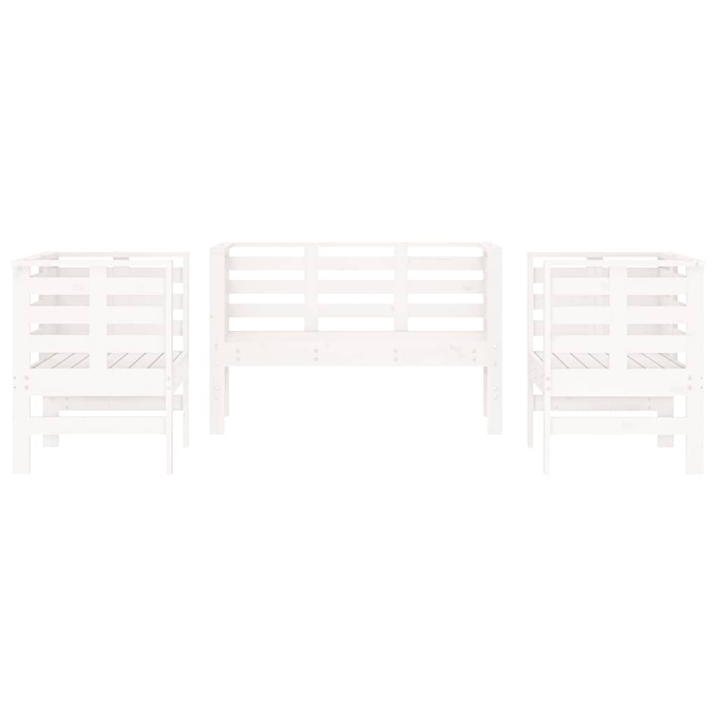3 Pcs conjunto lounge de jardim madeira de pinho maciça branco
