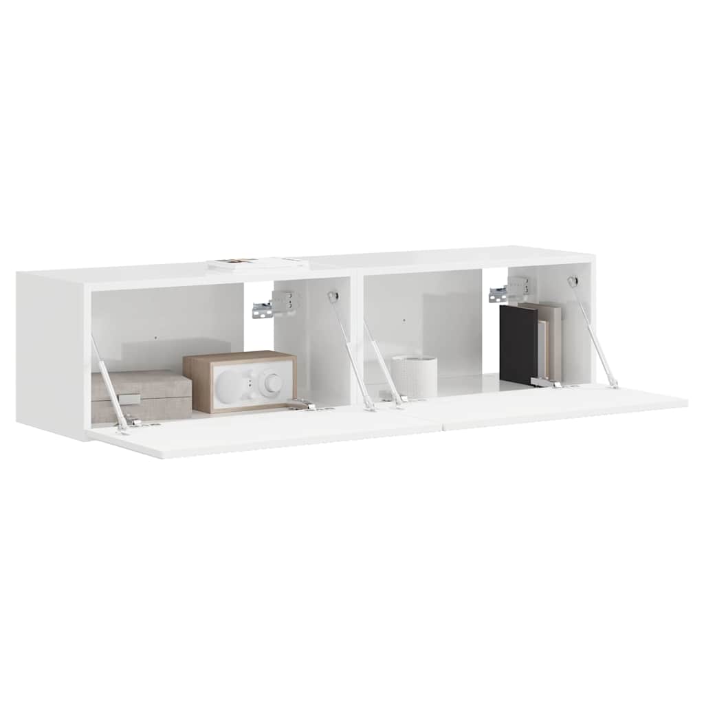 Armário de TV de parede 2 unid. branco brilhante