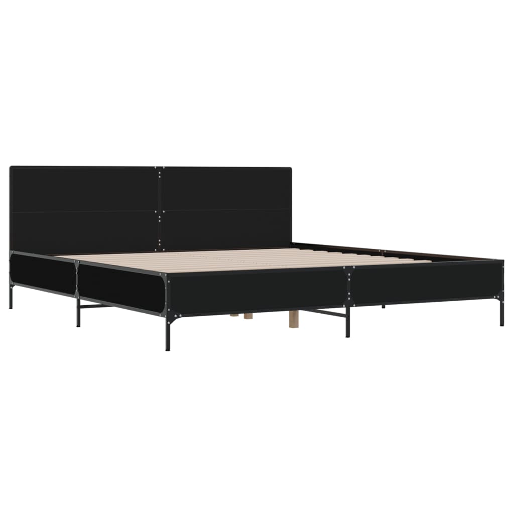 Estrutura de cama 200x200 cm derivados de madeira/metal preto