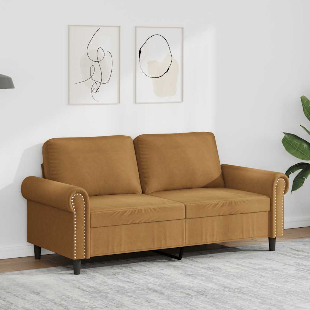 Sofá de 2 lugares veludo 140 cm castanho