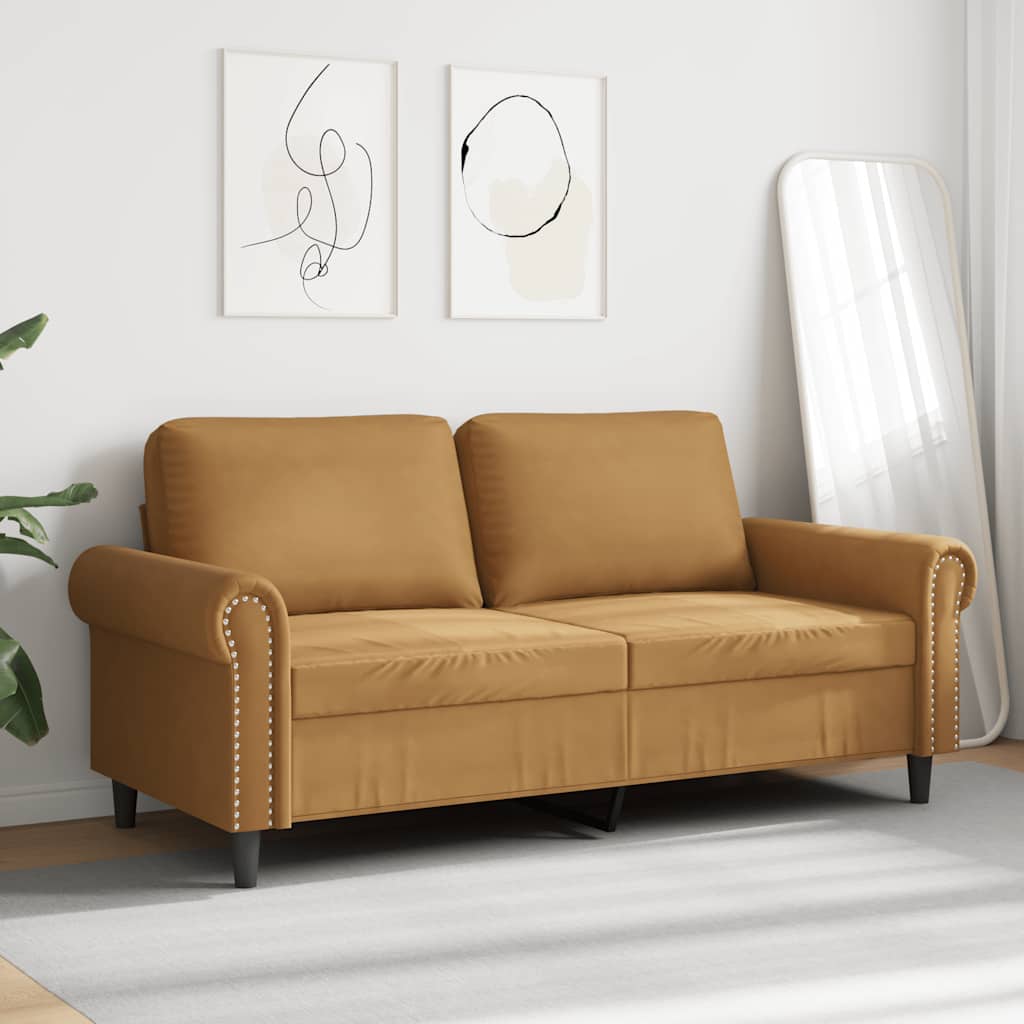 Sofá de 2 lugares veludo 140 cm castanho