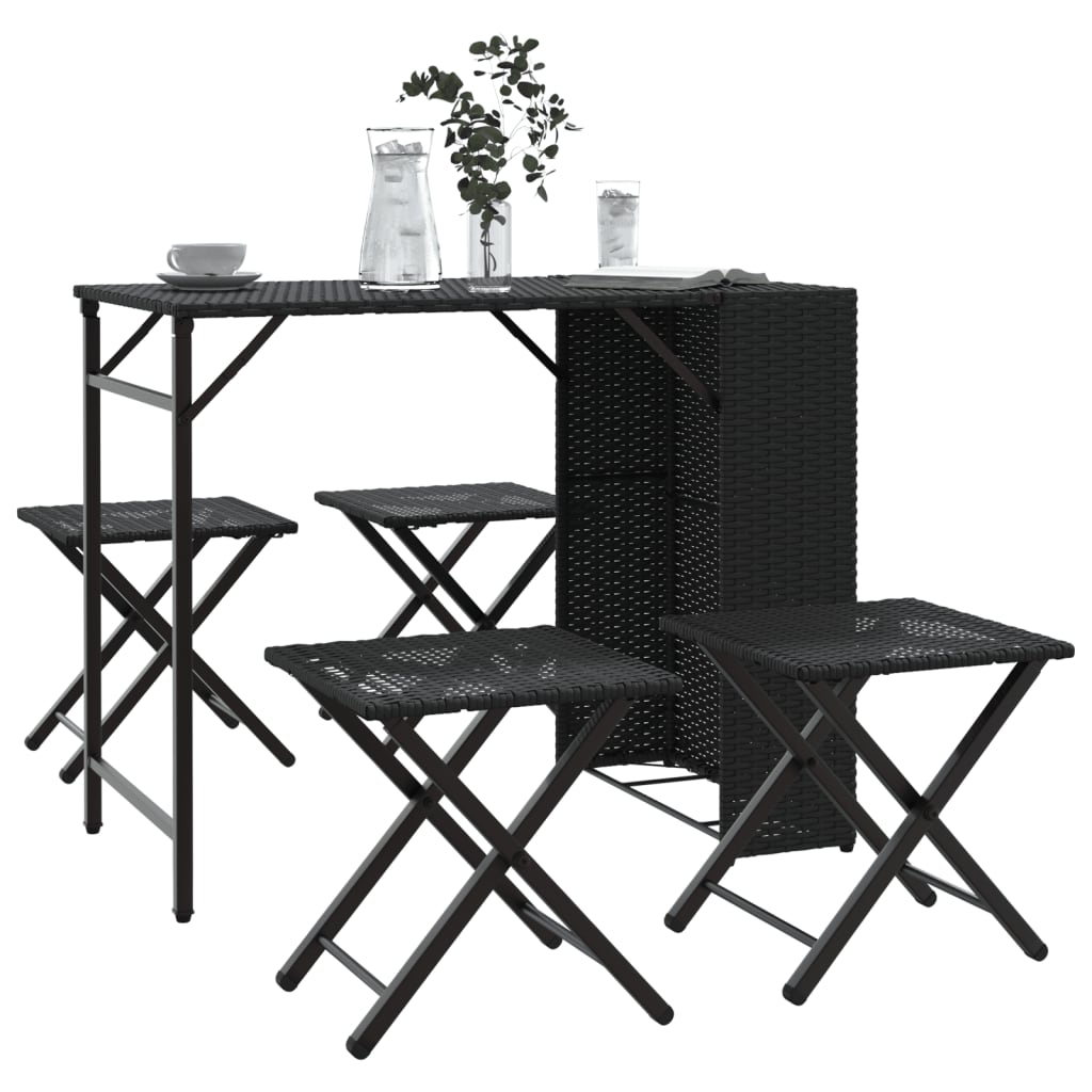 5 Pcs conjunto de jantar para jardim dobrável vime PE preto