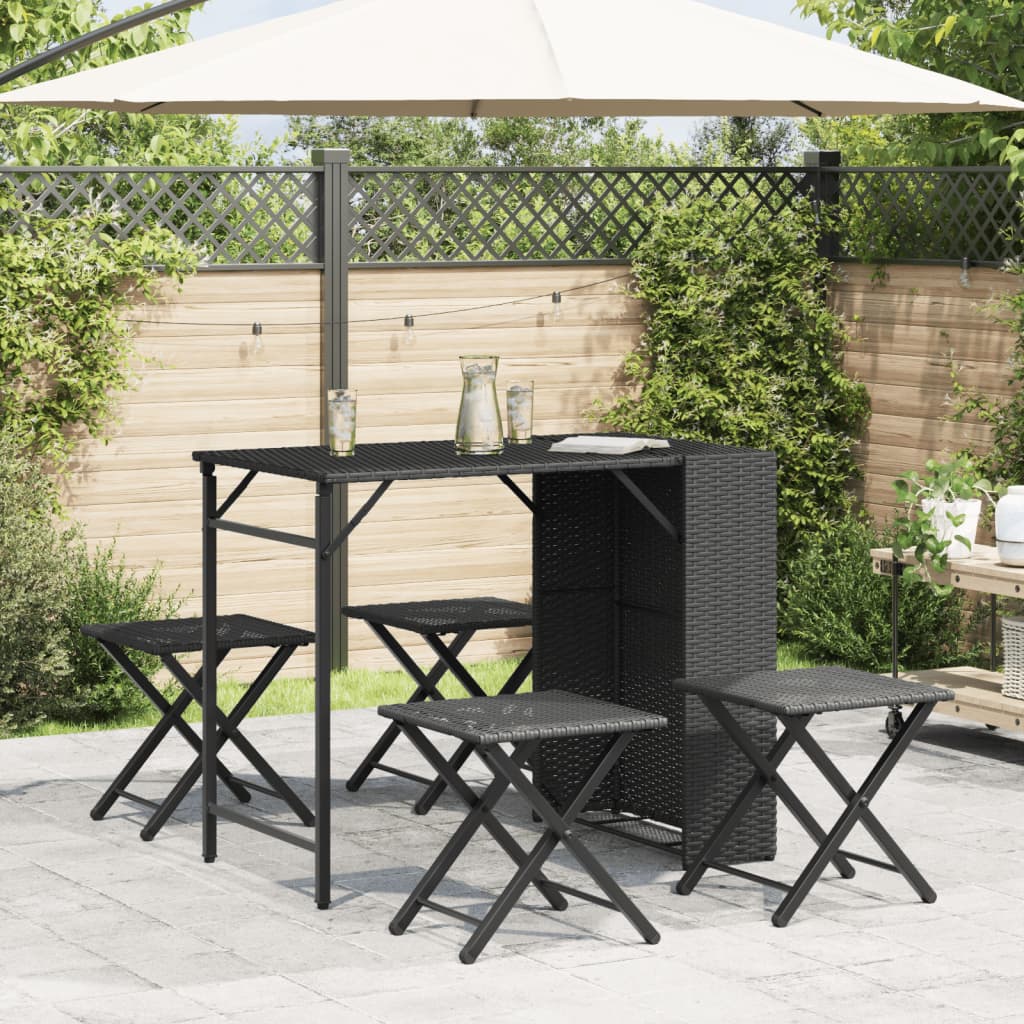 5 Pcs conjunto de jantar para jardim dobrável vime PE preto