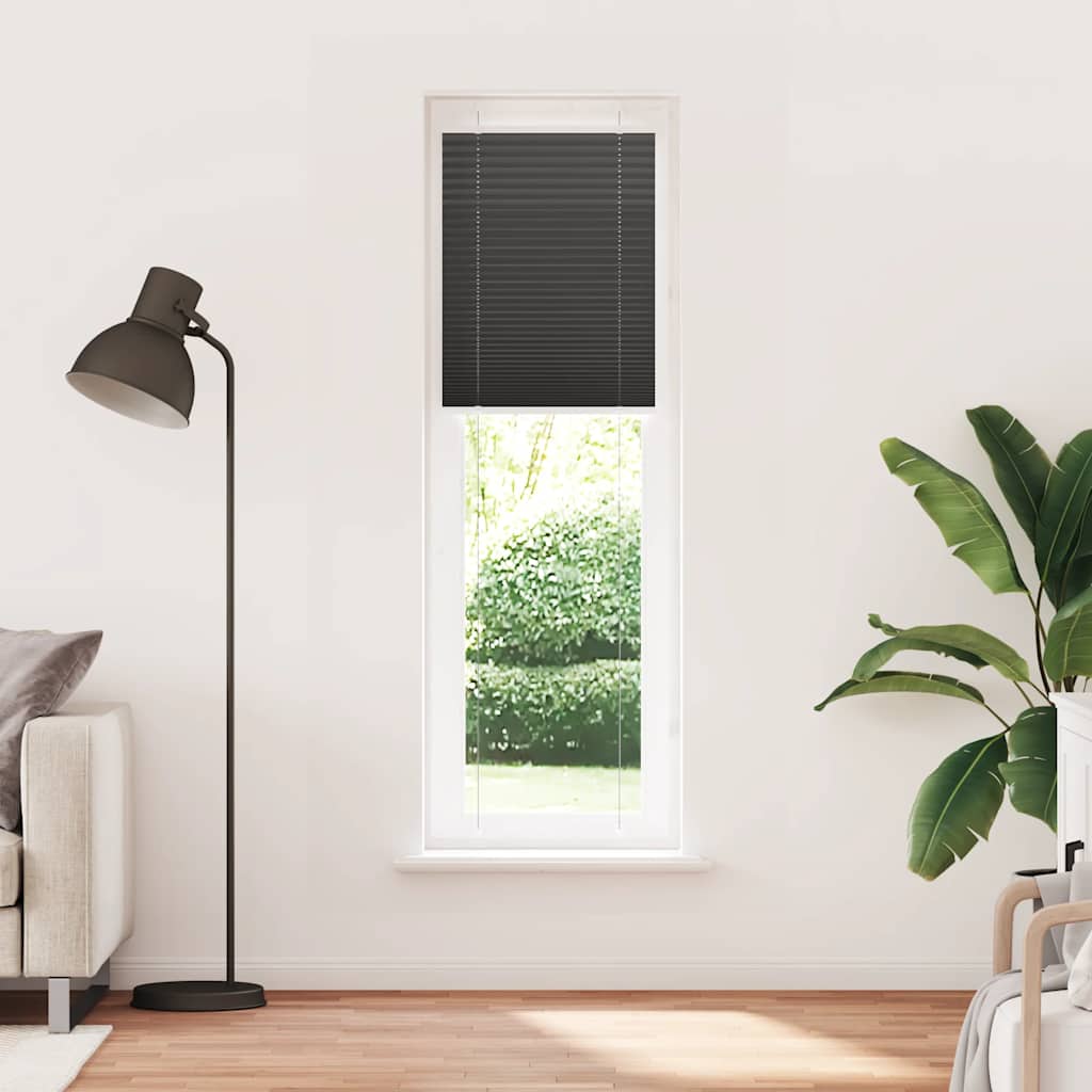 Preto plissada cega 65x200 cm largura tecido 64,4 cm poliéster
