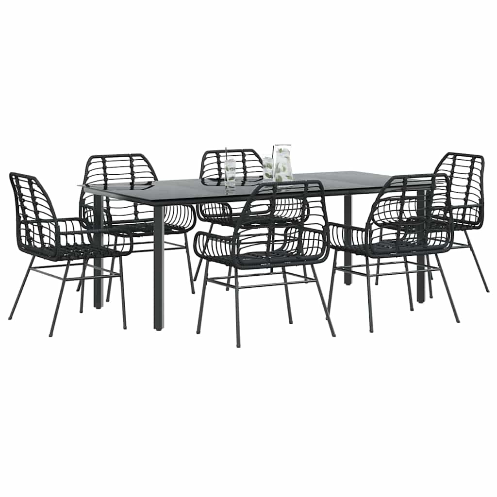 Conjunto de jantar jardim 7 peças vidro vime PE preto