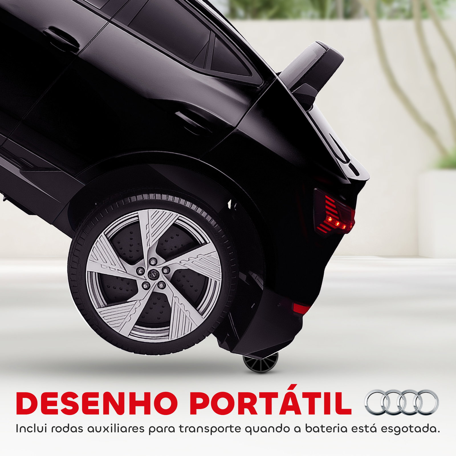 Carro Elétrico Audi E-Tron 12V com Faróis Buzina Música MP3 TF USB e Abertura da Porta 3-8km/h 108x60x47 cm Preto
