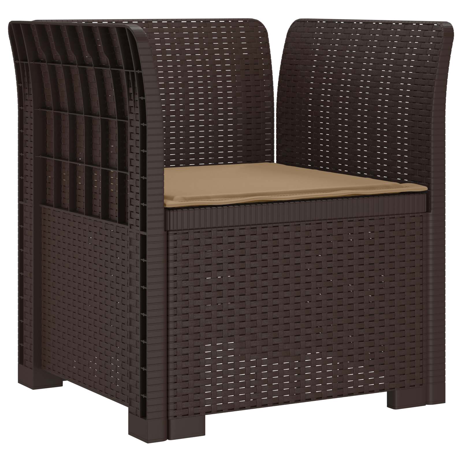 Poltrona 1 lugar com almofada look rattan PP castanho