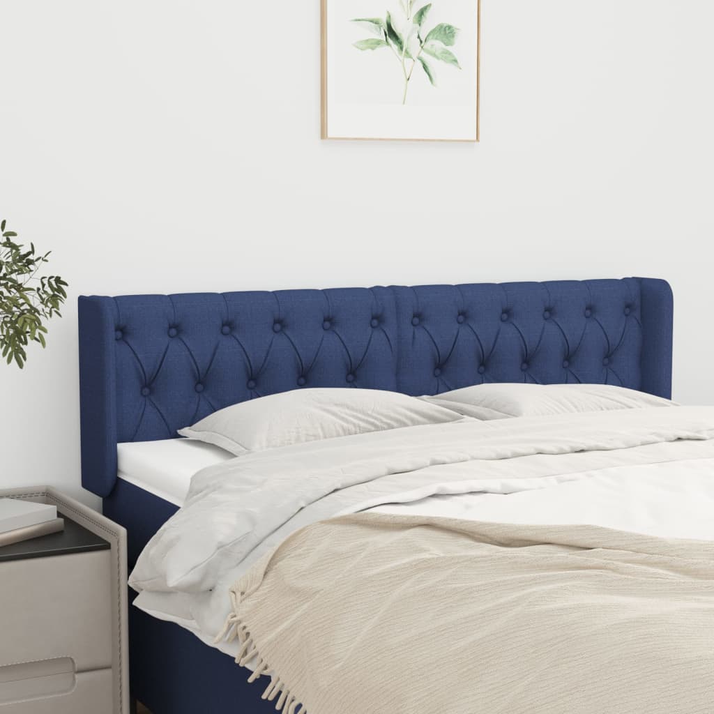 Cabeceira de cama c/ abas tecido 147x16x78/88 cm azul