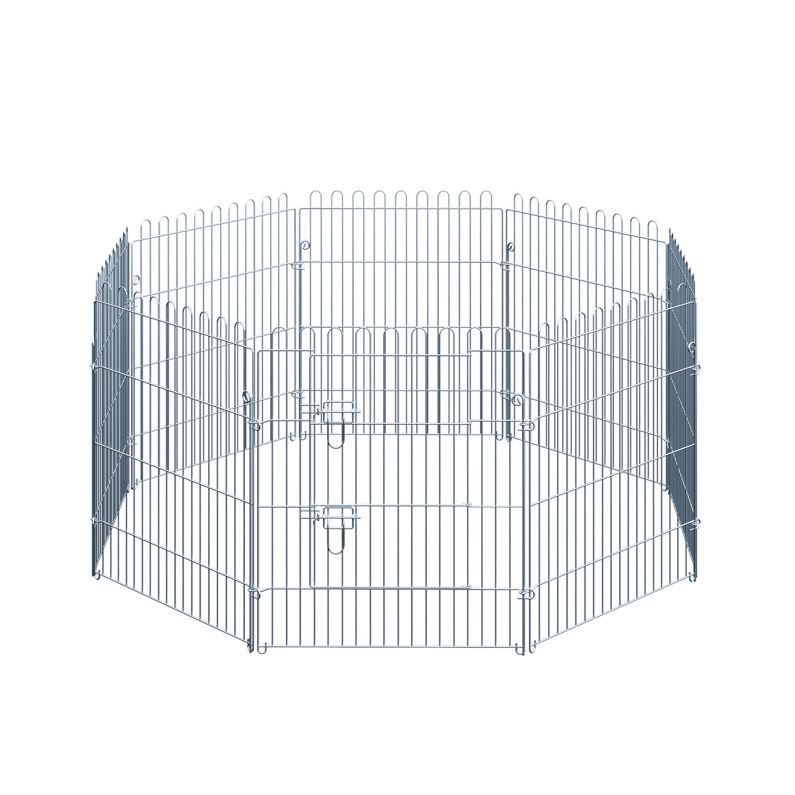 Parque para animais de estimação com 8 paineis 63x76cm cerca para animais de estimação com porta com trava para jardim pátio exterior prata