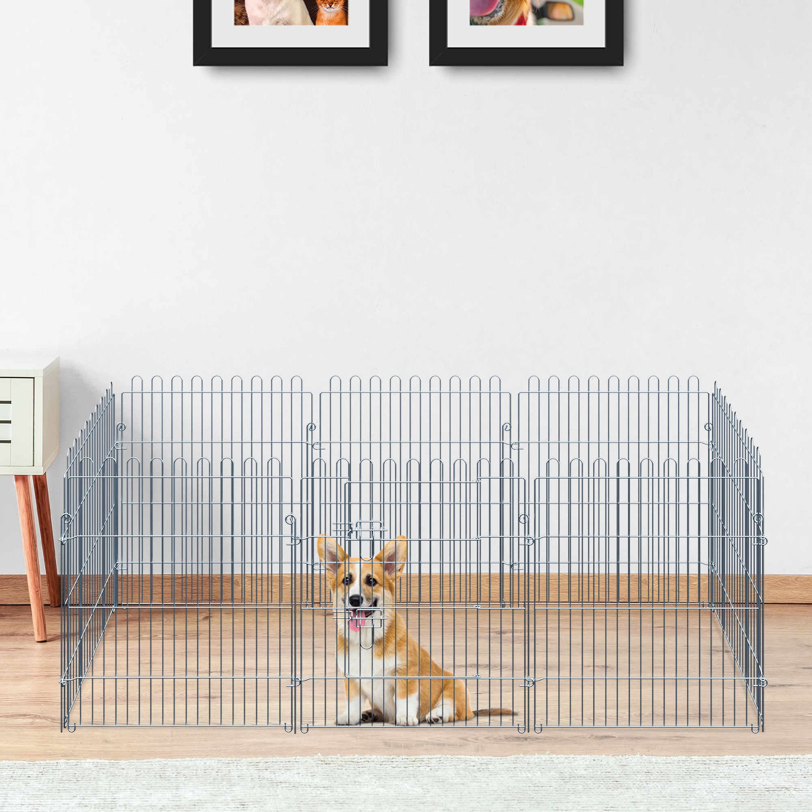 Parque para animais de estimação com 8 paineis 63x76cm cerca para animais de estimação com porta com trava para jardim pátio exterior prata