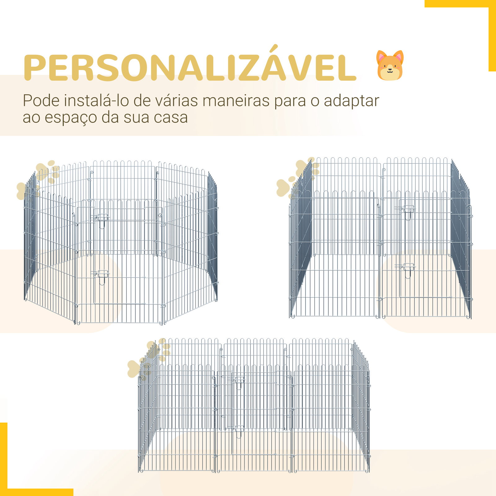 Parque para animais de estimação com 8 paineis 63x76cm cerca para animais de estimação com porta com trava para jardim pátio exterior prata